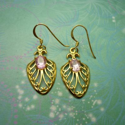 Gold Plated Vintage Sterling Silver Earrings - Pink Stone