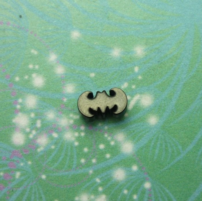 Stainless Steel Locket Pendant on Black Leather Necklace with  Floating Batman Charm