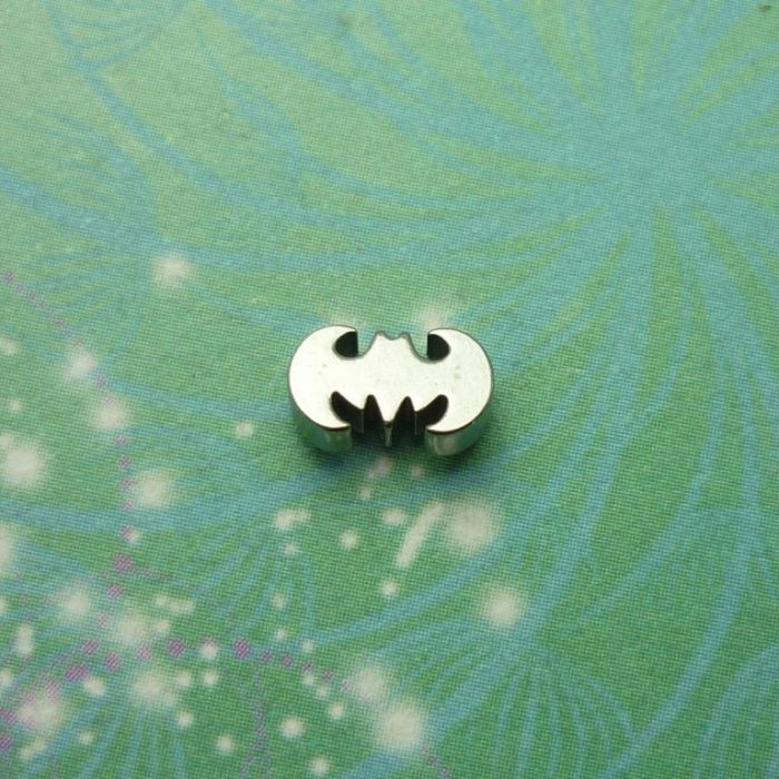 Stainless Steel Locket Pendant on Black Leather Necklace with  Floating Batman Charm