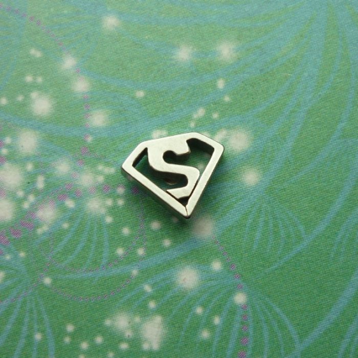 Stainless Steel Locket Pendant on Black Leather Necklace with Floating Superman Charm, gift for him or her