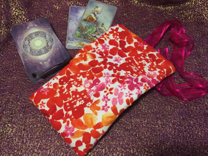 Tarot Card and Oracle Card Wrap Clutch Bag - Padded - Keepsafe - Blossoms with Pink Ribbon