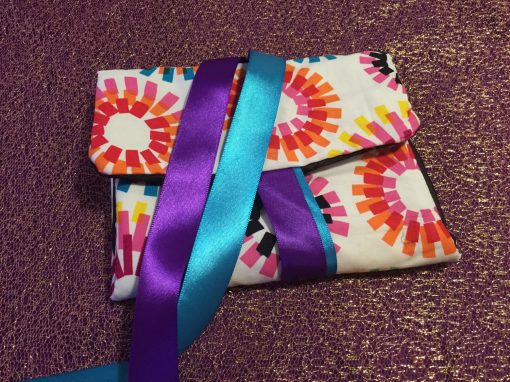 Tarot Card and Oracle Card Wrap Clutch Bag - Padded - Keepsafe - Fireworks with Purple and Blue Ribbon