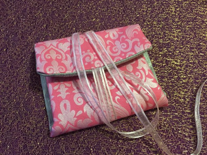 Tarot Card and Oracle Card Wrap Clutch Bag - Padded - Keepsafe - Pink & Silver with Pale Pink Ribbon