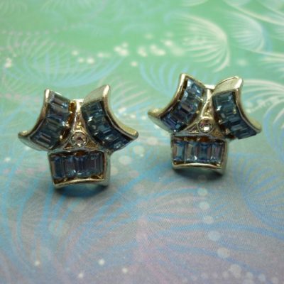 Vintage Blue Emerald Cut Crystals Earrings