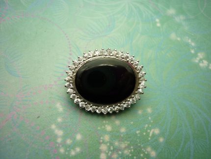 Vintage Brooch - Sterling Silver  - Black Onyx - Sparkling Crystals - Vintage Brooch - Unique Gift