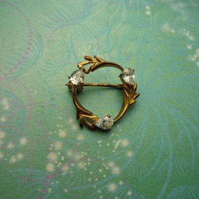 Vintage Brooch - Sterling Silver - Gold Plated Sterling Silver with CZ Jewels - Unique Gift