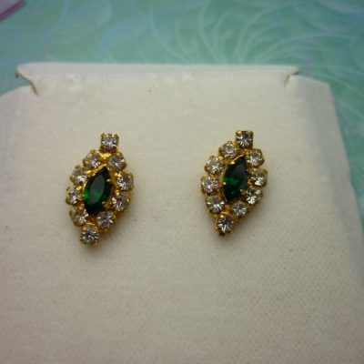 Vintage Crystal Earrings - Green Crystals