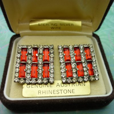 Vintage Crystal Earrings - Red Austrian Rhinestones