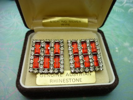 Vintage Crystal Earrings - Red Austrian Rhinestones