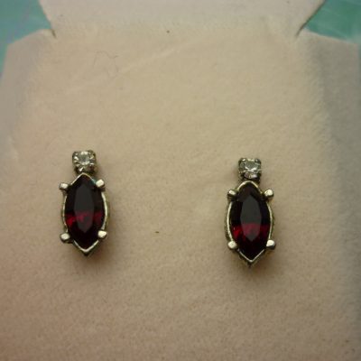 Vintage Crystal Earrings - Red Jewel