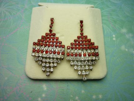 Vintage Crystal Earrings - Red Sparkling