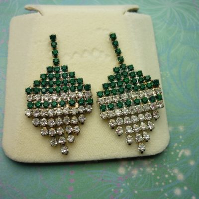 Vintage Crystal Earrings - Sparkly Green
