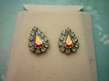 Vintage Crystal Earrings - Tear Drop AB Crystals