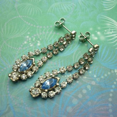 Vintage Crystal Silver Earrings - Blue