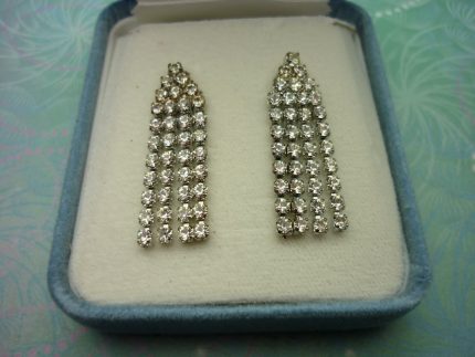 Vintage Crystal Silver Earrings - Clear