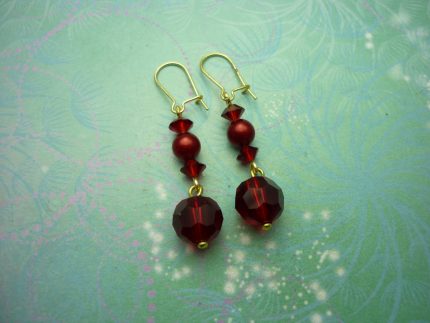 Vintage Earrings - Red Glass Beads