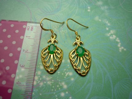 Vintage Gold Plated Sterling Silver Earrings and Green Chalcedony Stones
