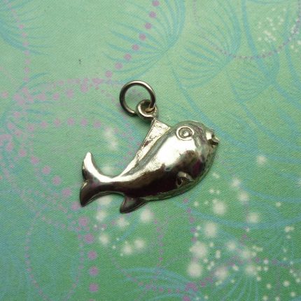 Vintage Sterling Silver Dangle Charm - Fish Puff