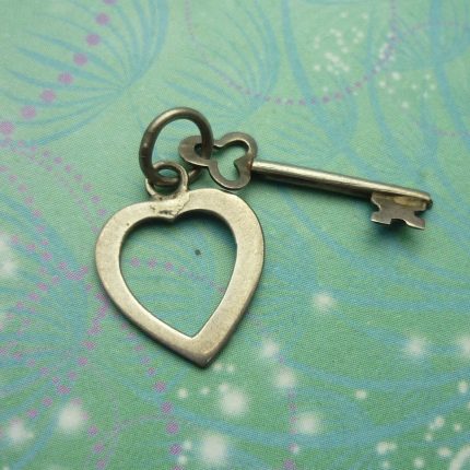 Vintage Sterling Silver Dangle Charm - Heart & Key