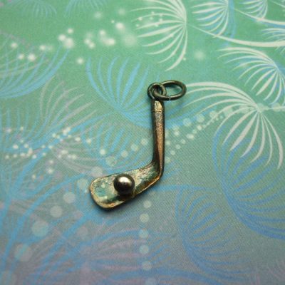 Vintage Sterling Silver Dangle Charm - Hockey Stick or Golf Club and Ball