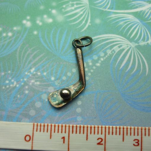 Vintage Sterling Silver Dangle Charm - Hockey Stick or Golf Club and Ball