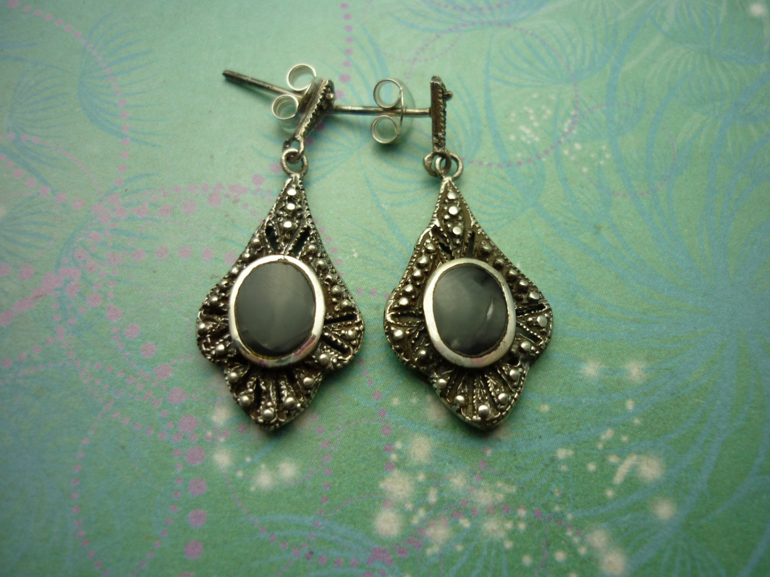 Vintage Sterling Silver Earrings with Black Onyx