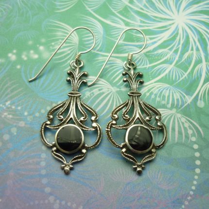 Vintage Sterling Silver Earrings - Black Onyx Earrings, Black Earrings, Gemstone Earrings, Gift for Her, Onyx and Silver Earrings, Onyx