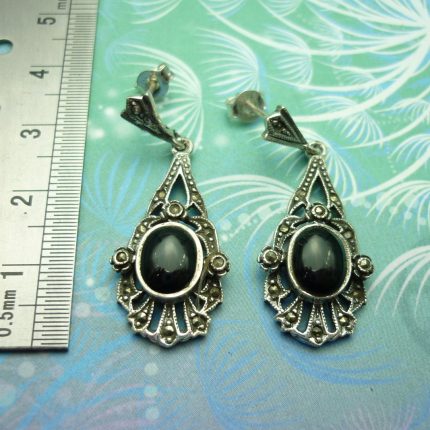 Vintage Sterling Silver Earrings - Black Onyx - Style 13