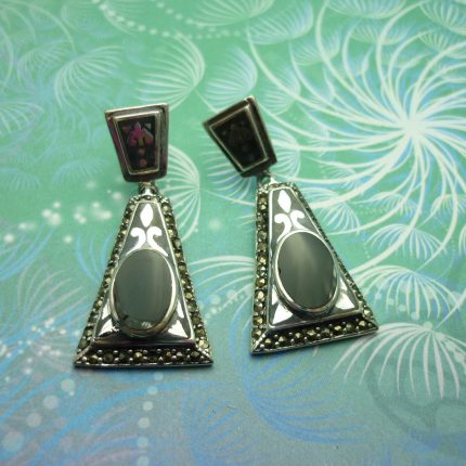 Vintage Sterling Silver Earrings - Black Onyx - Style 15