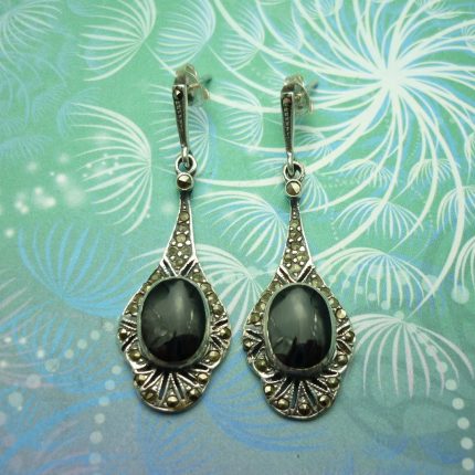 Vintage Sterling Silver Earrings - Black Onyx - Style 16