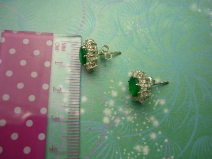Vintage Sterling Silver Earrings - Green Chalcedony and Cubic Zirconias