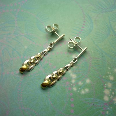 Vintage Sterling Silver Earrings link look with gold plated highlights