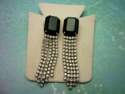 Vintage Sterling Silver Earrings - Super Sparkly Jet Black Crystals
