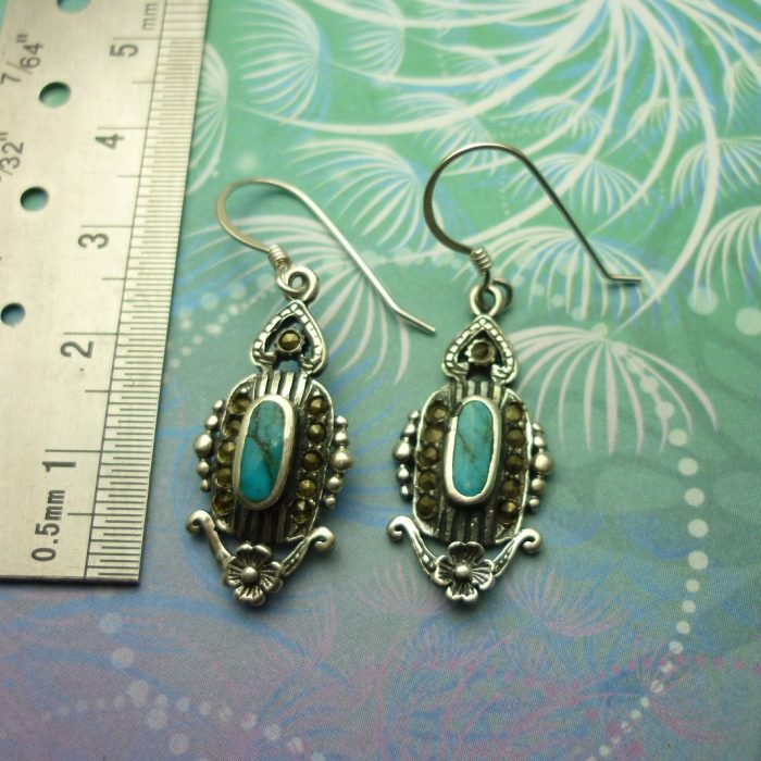 Vintage Sterling Silver Earrings - Turquoise - Style 11