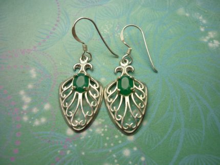 Vintage Sterling Silver Earrings with Green Chalcedony Gemstones