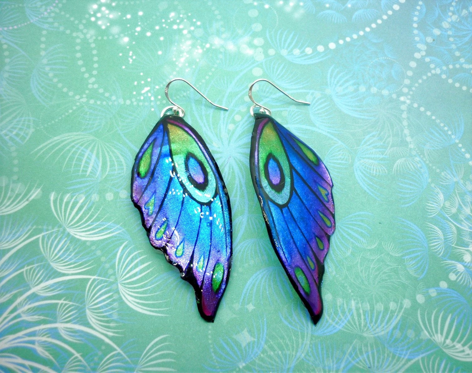 Purple Wing Earrings Dangle Earrings Sparkle Jewelry Wing Illustration